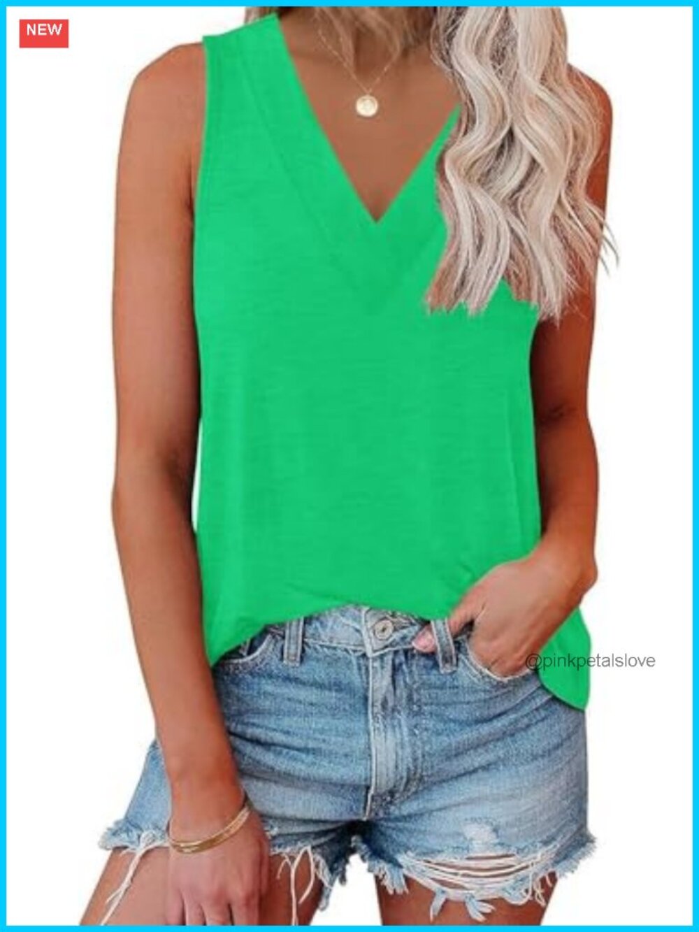 V Neck Sleeveless Tank Top Rayon Polyester Spandex Loose Fit